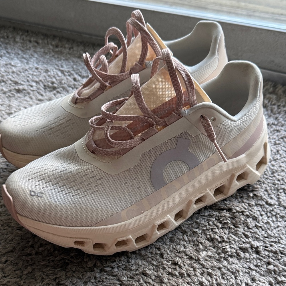 On Running Women's Cream and Pink Cloudmonster